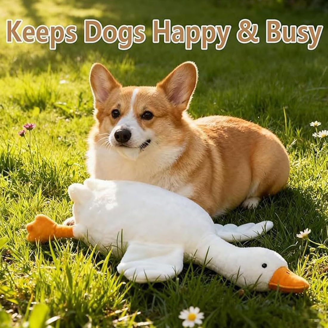 Large Plush White Duck Dog Toy, Upgraded Goose Indestructible Dog Toys, Super Soft Plush Stuffed Animal Toy Duck Plush Toy for Pets Dogs (50in)