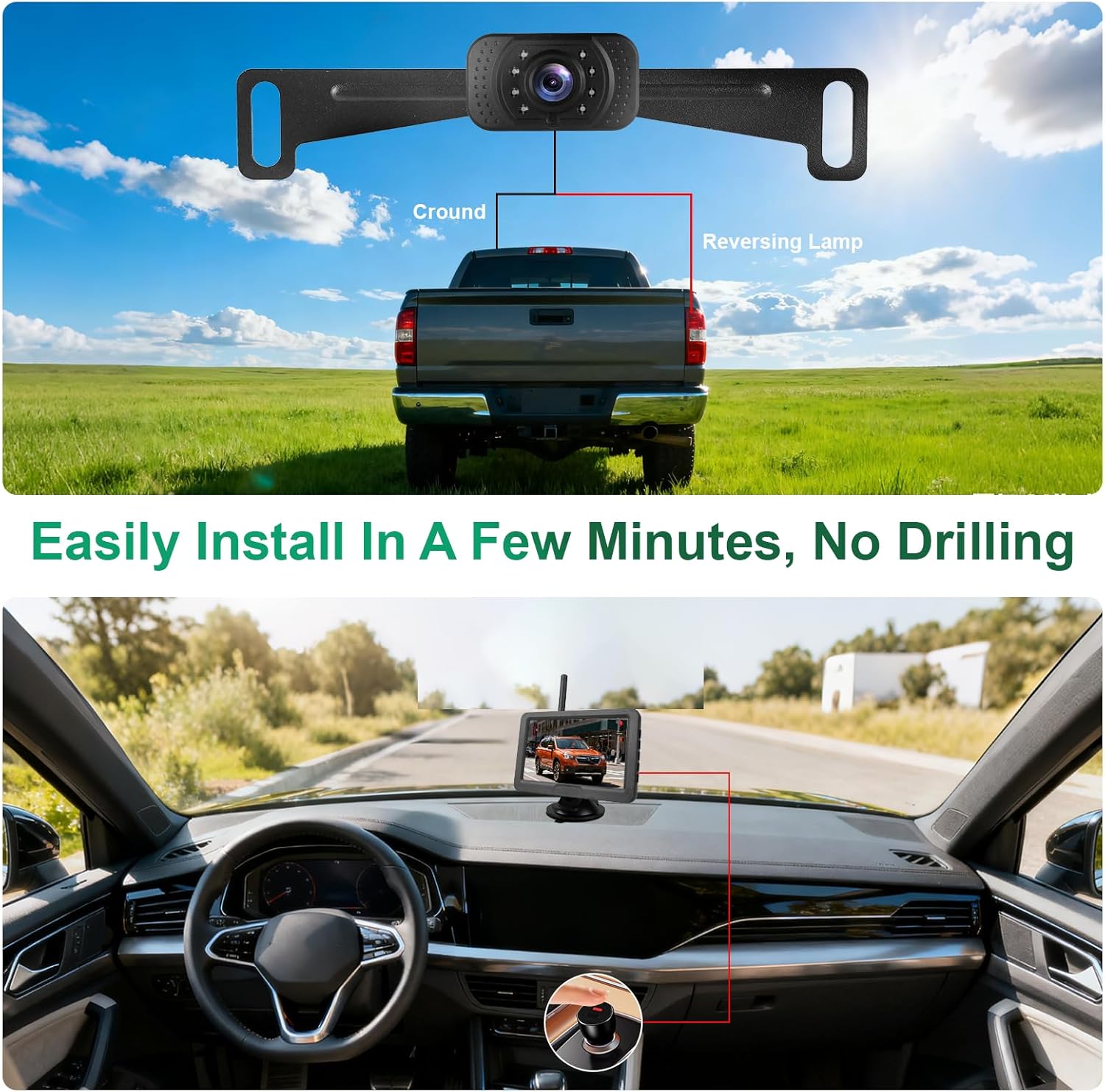 Wireless Revesing Camera with 5" Monitor Upgrade for Car Waterproof Backup Camera Digital Signal Wide View Night Vision System Back Up Cameras for 2014 Silverad Car Van SUV Truck Vehicles