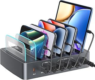 RENGOGA Estación de Carga USB C 72W a 6 Puertos para Múltiples Dispositivos, Carga Rápida PD 45W para iPhone 14/13, 2X U...