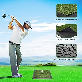 Golf Hitting Mat, Golf Training Mat for Swing Path Feedback Detection Batting,Extra Replaceable Golf Practice Mat 16x12,Golf Gifts for Men Women for Home Indoor Outdoor