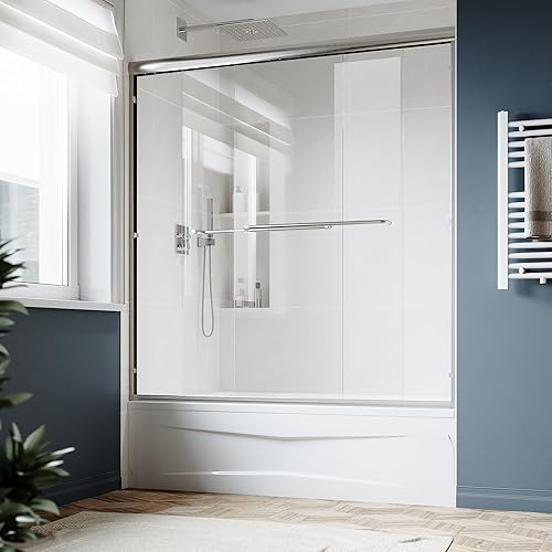 Miniatura 35 de SUNNY SHOWER B020, puertas de regadera deslizantes sin marco (56 - 60 x 72 pulgadas), cristal de 1/4 pulgada, acabado cromo