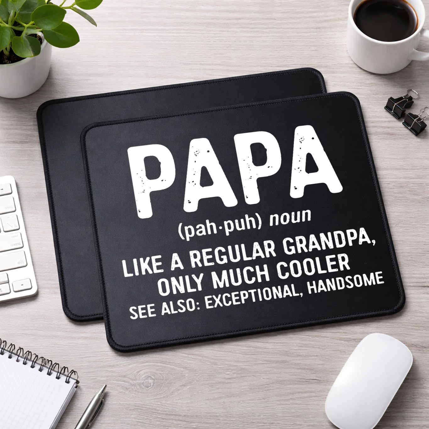 PAPA Definition Mouse Pad Set, Rubber, Black, Non-Slip Base, Office, 9.5x8 inches, Funny Grandpa Gift, Rectangular, 2 Pack image 4