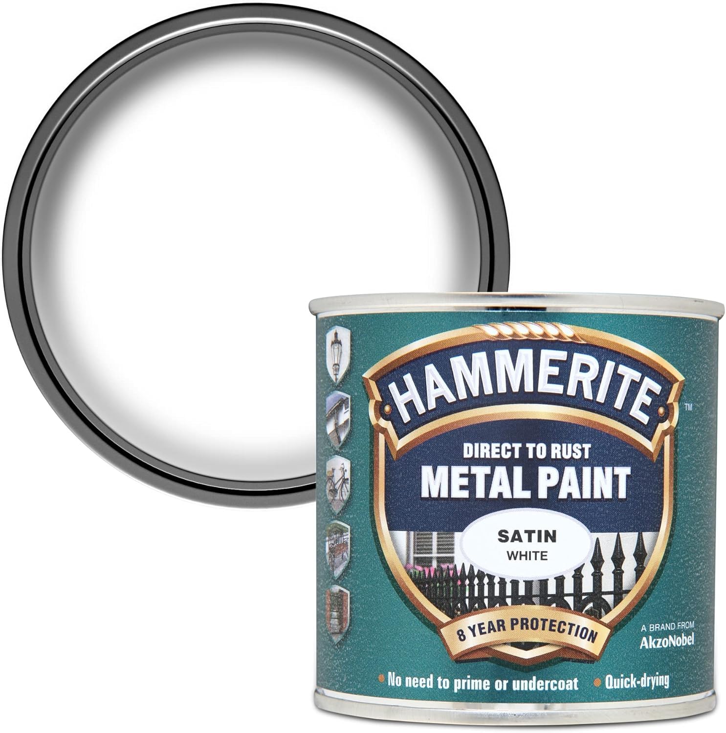 Satin White Metal Paint 250ml – 1 Pack – Direct to Rust Metal Paint – Durable Protective Finish for Interior & Exterior – Ideal for Gates, Railings & Outdoor Surfaces
