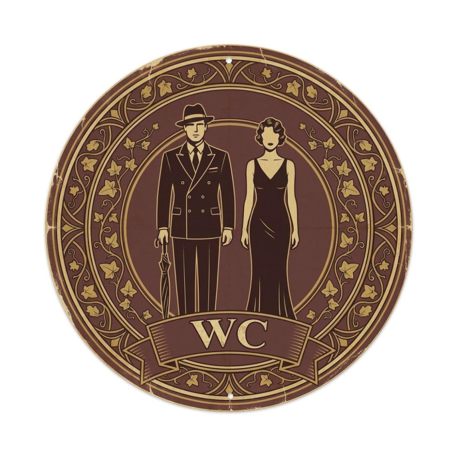 WC Art Deco Restroom Sign Ladies Gents Metal Tin Sign