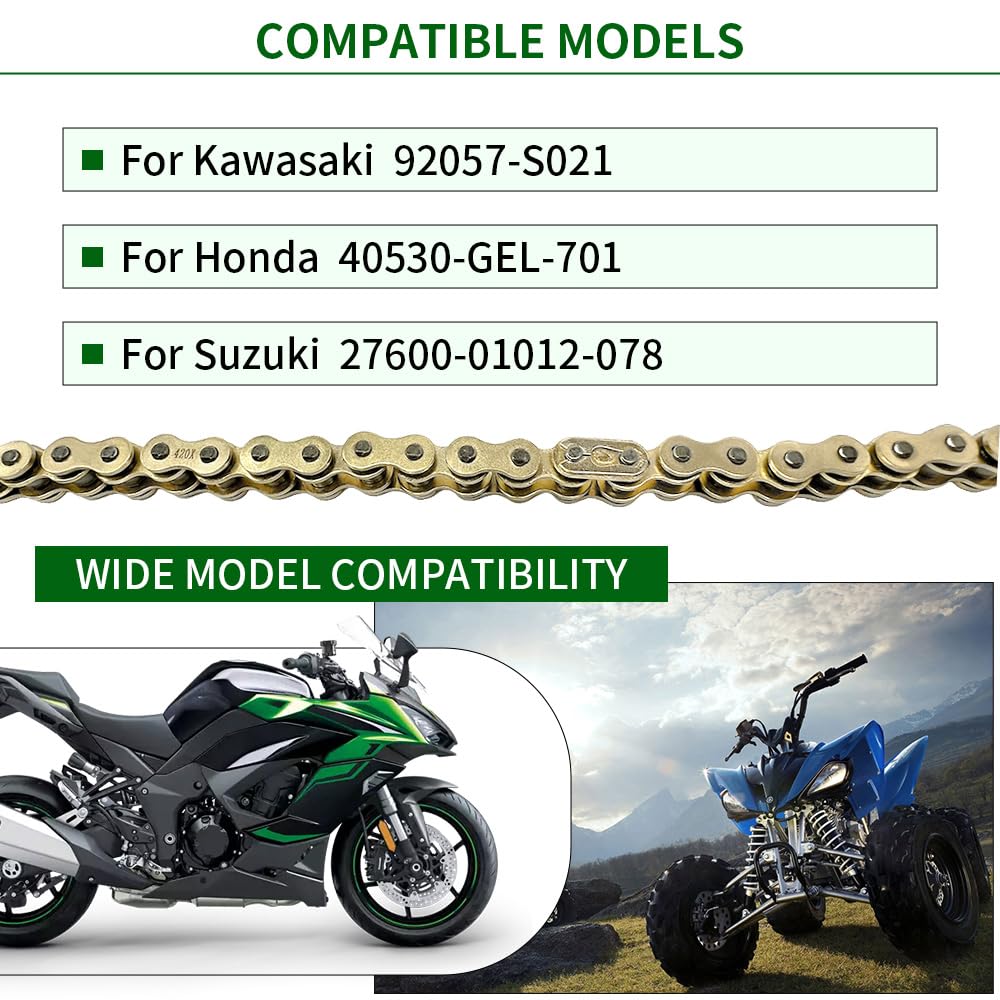 Gold 420 X-Ring Chain 78 Links - Universal Fit for Honda, Kawasaki, Suzuki