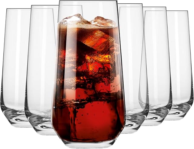 Krosno Tall Water Juice Drinking Glasses | Tumblers Glass Set of 6 | 480 ML | High Balls Large Glasses | Highball & Tumbler Crystal Glass | Perfect for Home, Restaurants and Parties | Dishwasher Safe