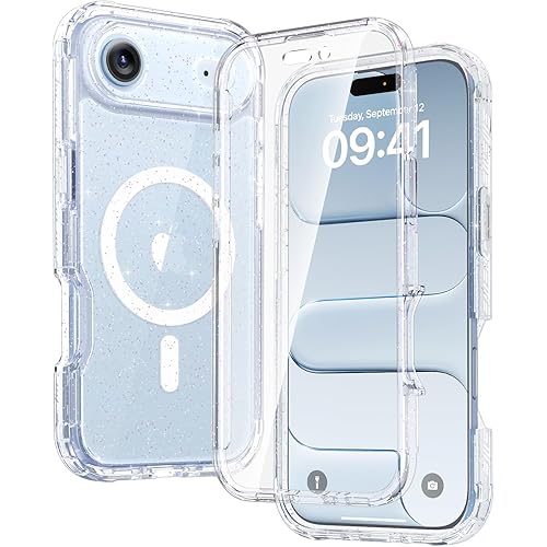 Diaclara Magnetic Designed for iPhone Air Case Full Body Bumper,[Compatible with MagSafe] Military Drop Proof Cover with Built-in Touch Sensitive Anti-Scratch Screen Protector Clear Glitter