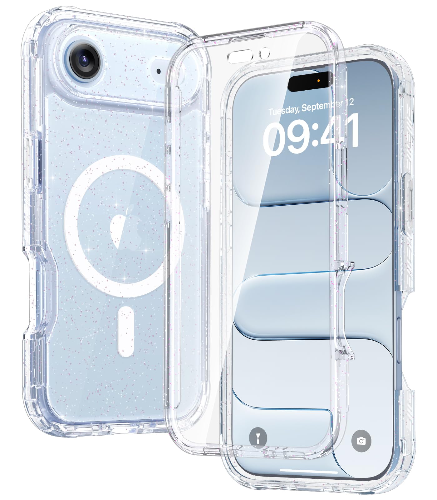 Diaclara Magnetic Designed for iPhone Air Case Full Body Bumper,[Compatible with MagSafe] Military Drop Proof Cover with Built-in Touch Sensitive Anti-Scratch Screen Protector Clear Glitter
