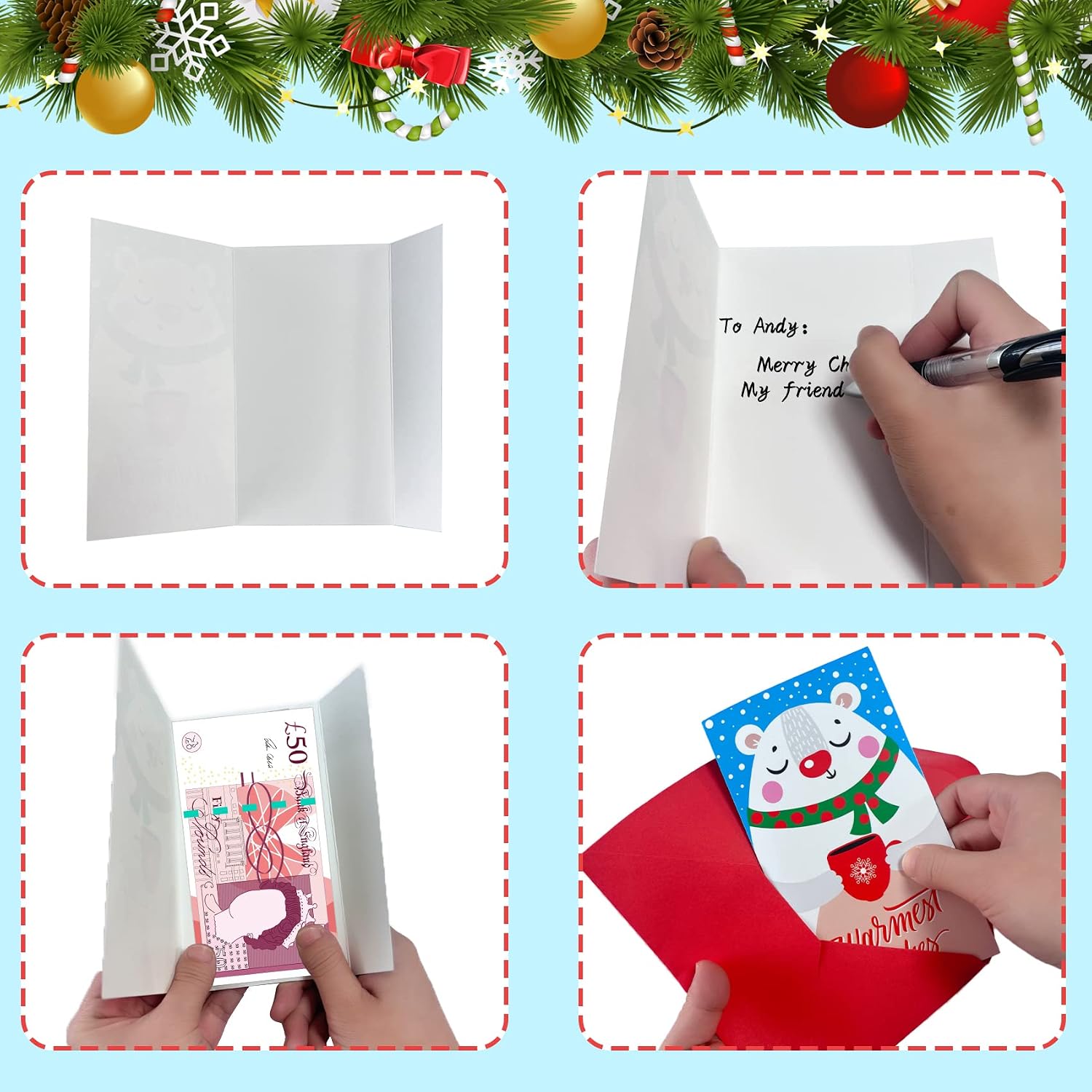 RMMD Christmas Money Wallets and Envelopes 16 PCS Xmas Money Wallets with 16 PCS Red Envelopes Christmas Money Wallets for Cash Giftss Money Cards Kids Adults Cash Holder for Xmas Party Supplies - Image 5