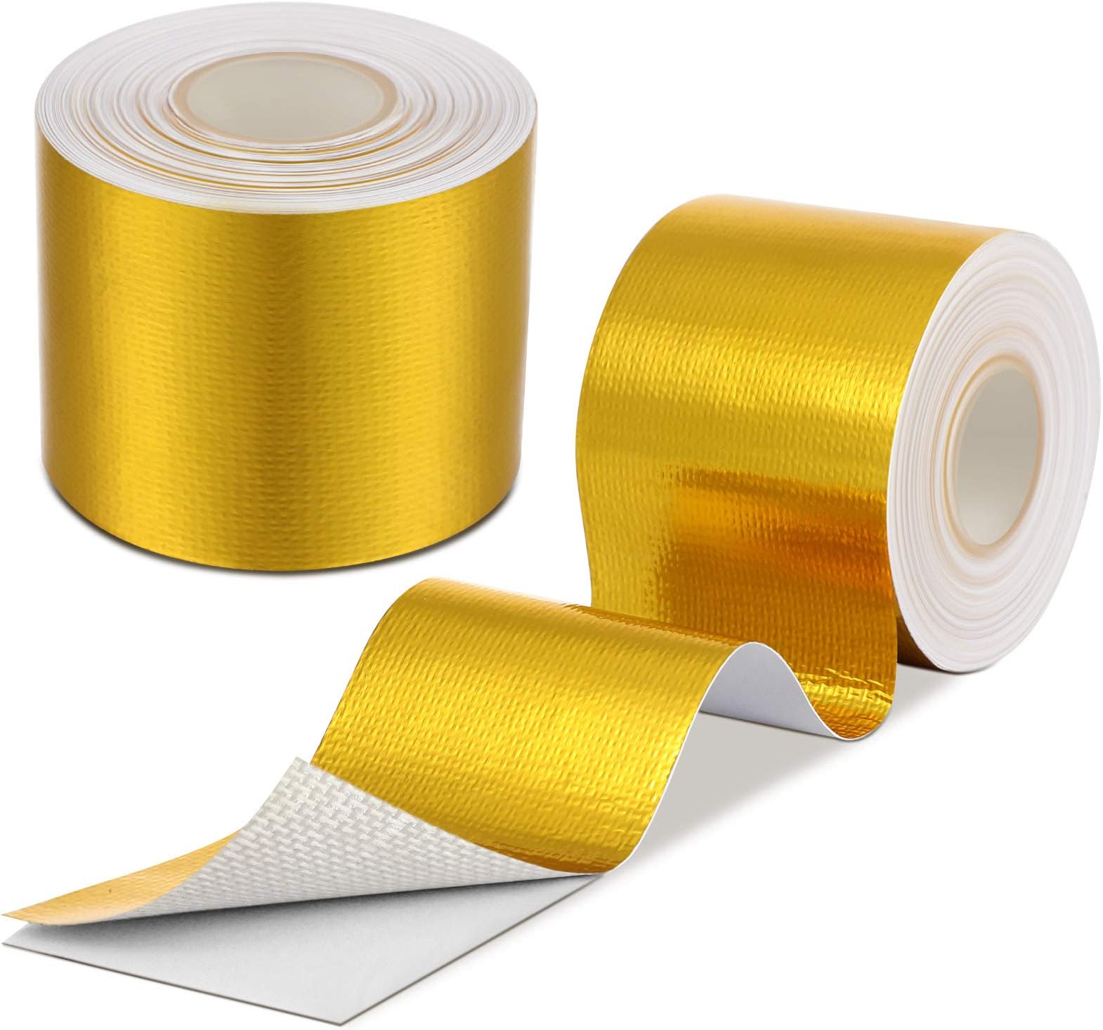 Zonon 2 Rolls Heat Shield Tape Cool Tapes Aluminum Foil Heat Reflective Adhesive Heat Shield Thermal Barrier Foil Tape Self-Adhesive Heat Resistant Tape for Hose and Auto Use (Gold, 2 Inch x 32.8 ft)