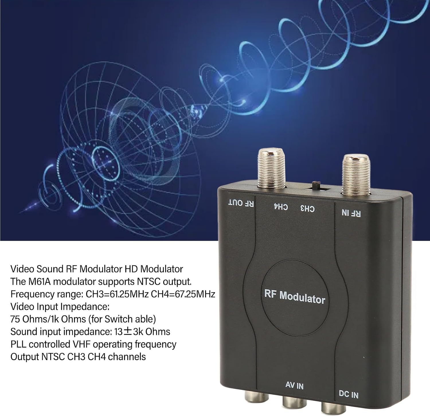 RF Modulator Converts Standard Definition to Coax, Includes AV Cable, NTSC Output, Fine Craftsmanship, Made of Premium ABS Material, Stable Performance