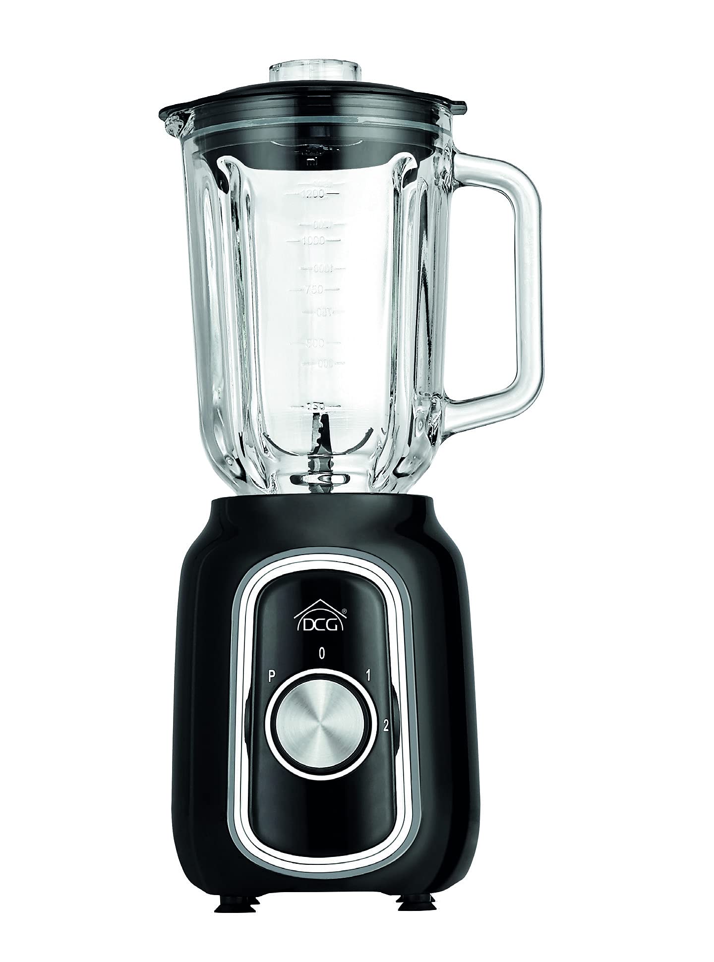 DCG1360B 500W szklany blender z 4 odłączanymi ostrzami ze stali nierdzewnej, szklany dzbanek 1,5 l ze wskaźnikami poziomu Design CZARNA SREBRNA górna pokrywa