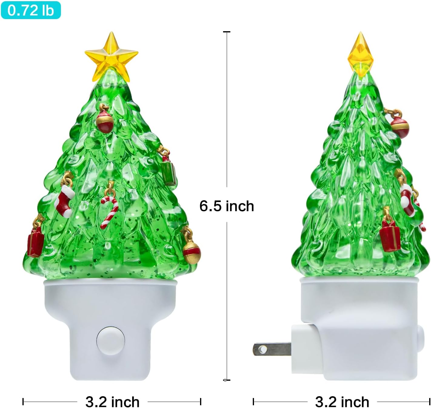 Christmas Tree Night Light with Swirling Glitter, Plug-in Wall Light with Push-Button Switch, Vintage Christmas Decorations for Home, Bedroom, Bathroom, Holiday Gifts Includes Gift Box
