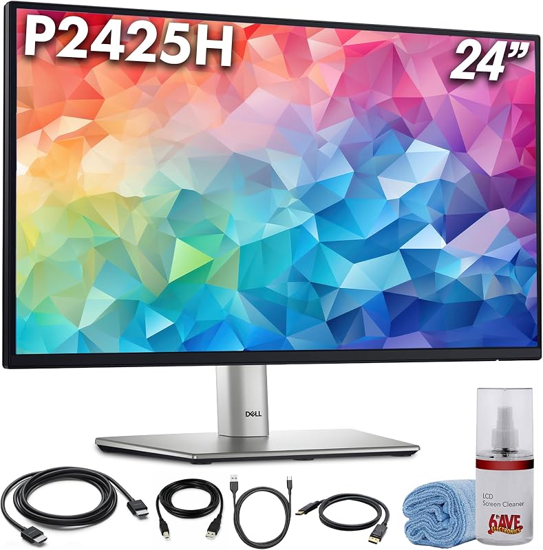 P2425H Monitor FHD de 24" 100 Hz + paquete de kit de limpieza | Monitor de computadora IPS 16:9 con paquete de soporte | Pantalla LED Full HD 1920 x 1080 | Cable DisplayPort + USB 3.0