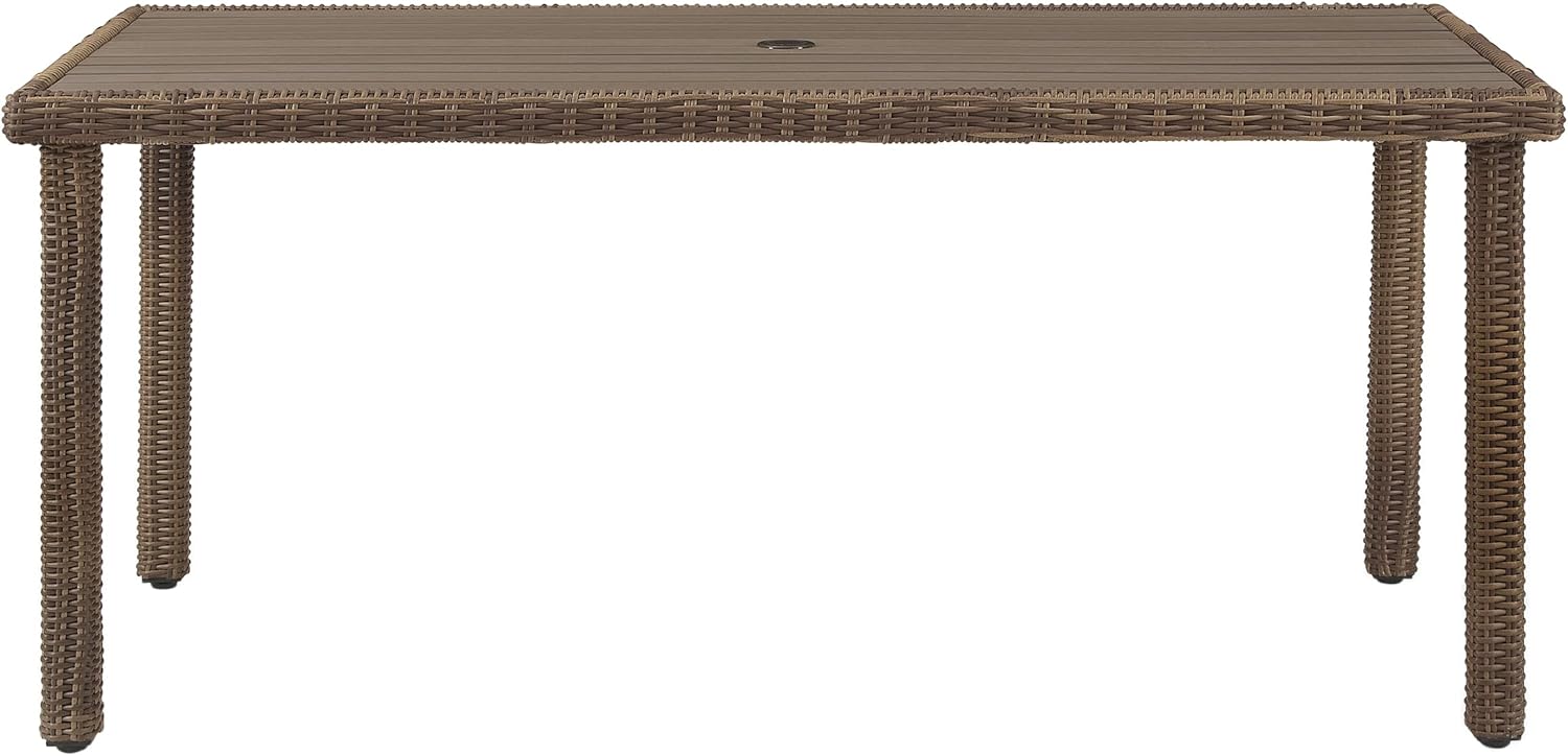 Crosley Furniture Bradenton Wicker 6-Person Outdoor Dining Table with Umbrella Hole for Outside Patio, Weathered Brown