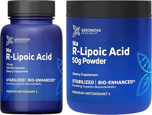 Ácido R-Lipoico 115mg 120 Caps, Bio-Mejorado Na R-Lipoico Ácido 1.76 oz Polvo Bundle