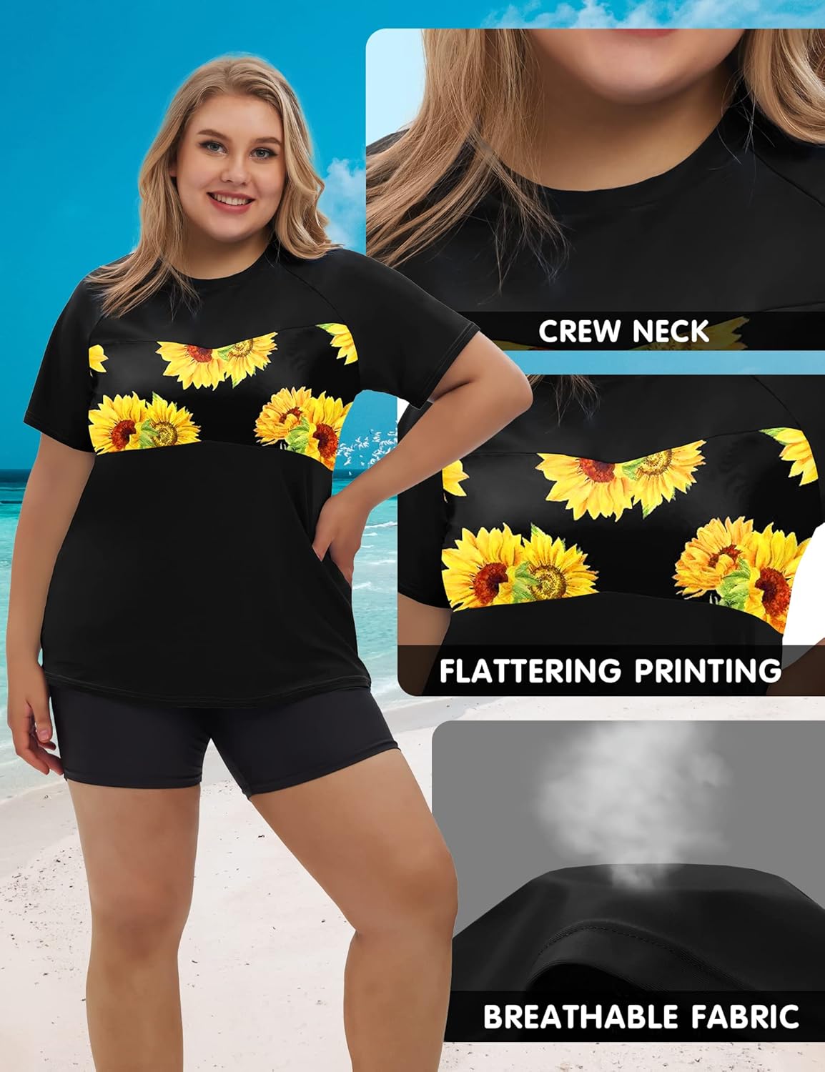 FOREYOND Plus Size Rash Guard Shirt for Women Short Sleeve UPF 50+ Sun Protection Swimwear Swim Top at  Women’s Clothing store