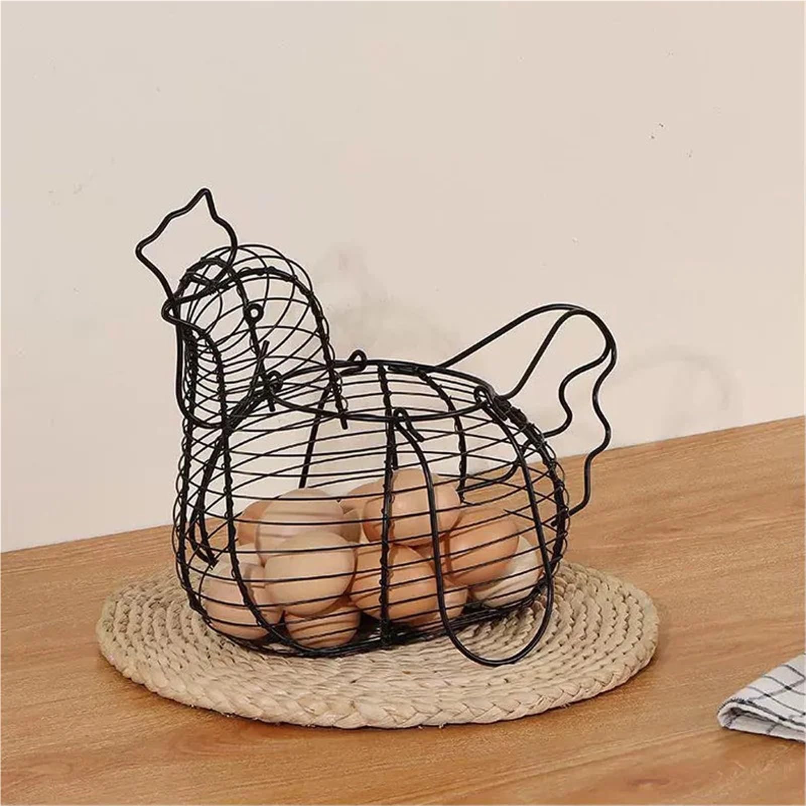 Cestino per Le Uova. Cestino portauova in Ferro battuto a Forma di Pollo, Contenitore for Frutta e Verdura(Black)