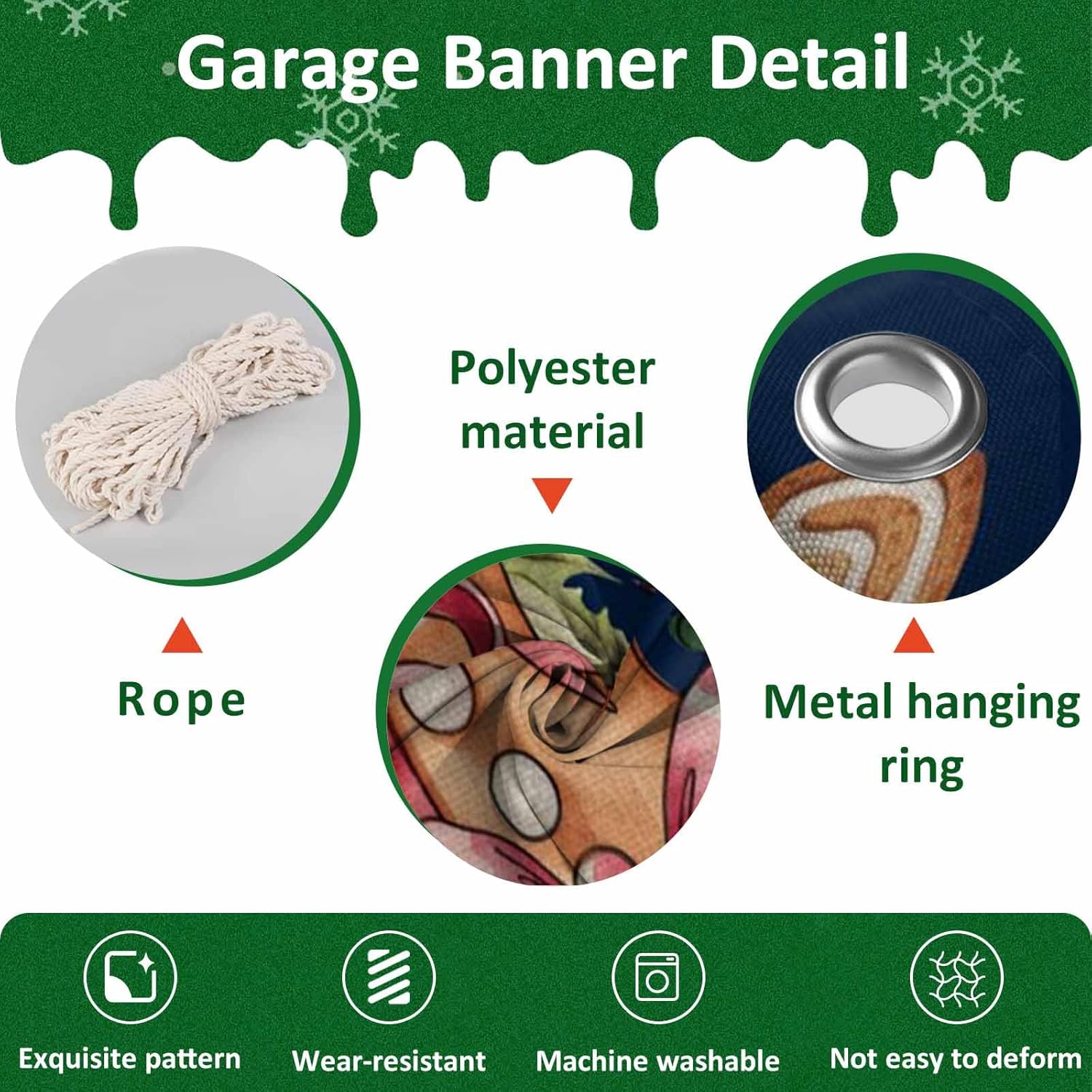 Garage Door Cover Banner 7x16 Ft, Navy Blue Gingerbread Christmas Garage Door Decorations for Christmas/Thanksgiving, Xmas Tree Gift House Star Large Hanging Backdrop Covers for Outdoor Holiday