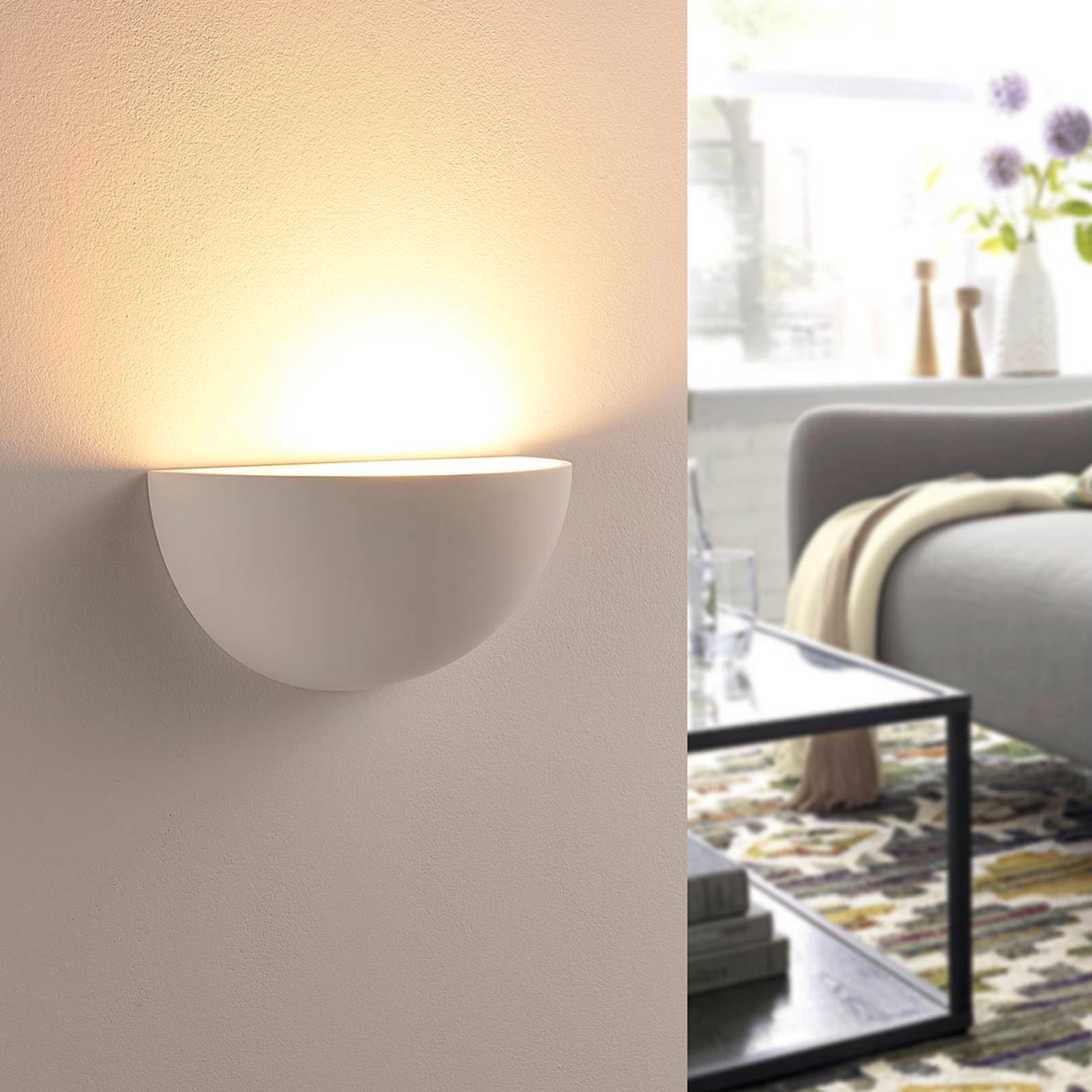 Lindby Gips Wandlampe weiß, bemalbar DIY Wandleuchte innen Uplight 1x E14 ohne Leuchtmittel Wandfluter Gipslampe Wandbeleuchtung Wohnzimmerlampe