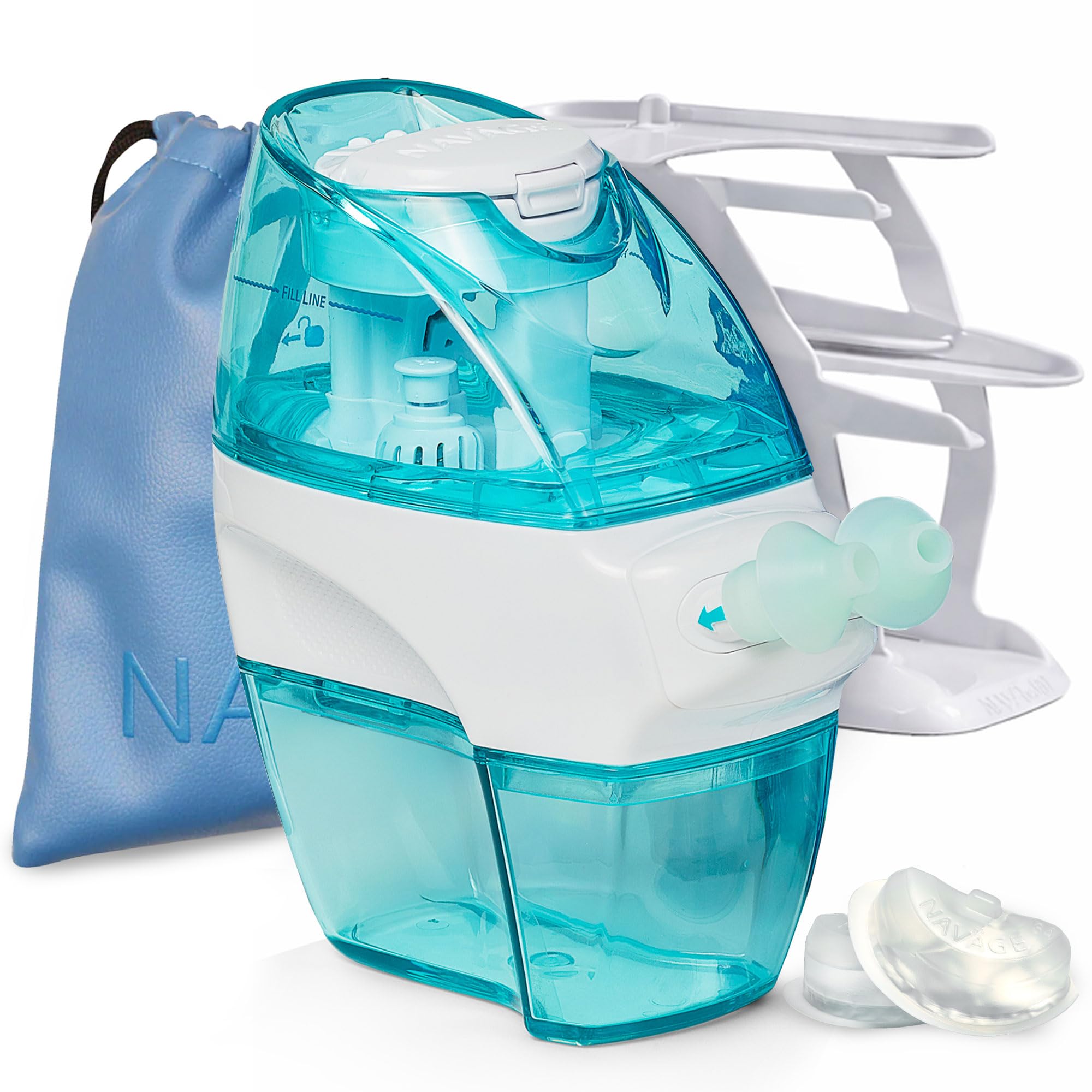 Nasal Care Deluxe Bundle – Powered Nose Cleaner for Congestion Relief w/ 30 SaltPods, Storage Caddy, Sky Blue Travel Bag & Batteries ($137 Value). Sinus Rinse for Clinically Proven Benefits
