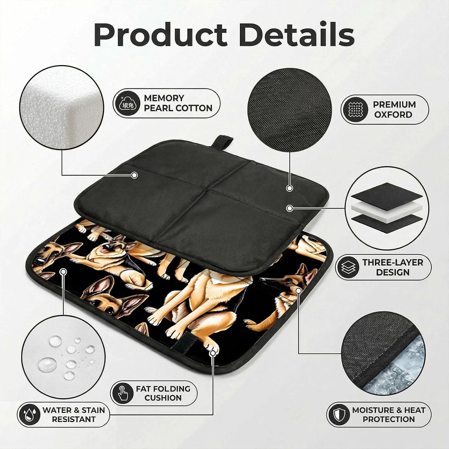 (German Shepherd) Sitting Pad Foldable Seat Cushion Lightweight Camping Seat Mat with Hook for Outdoor Hiking Picnic Camping