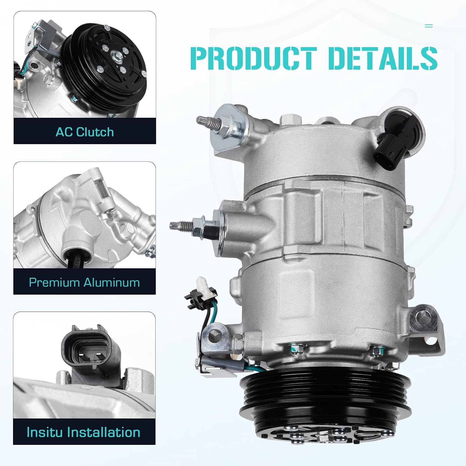 Air Conditioner AC Compressor with Clutch Compatible with Ford Mustang 2.3L 2015 2016 2017 2018 2019 2020 2021 2022 2023 2024 15 16 17 18 19 20 21 22 23 24, CO 11482C
