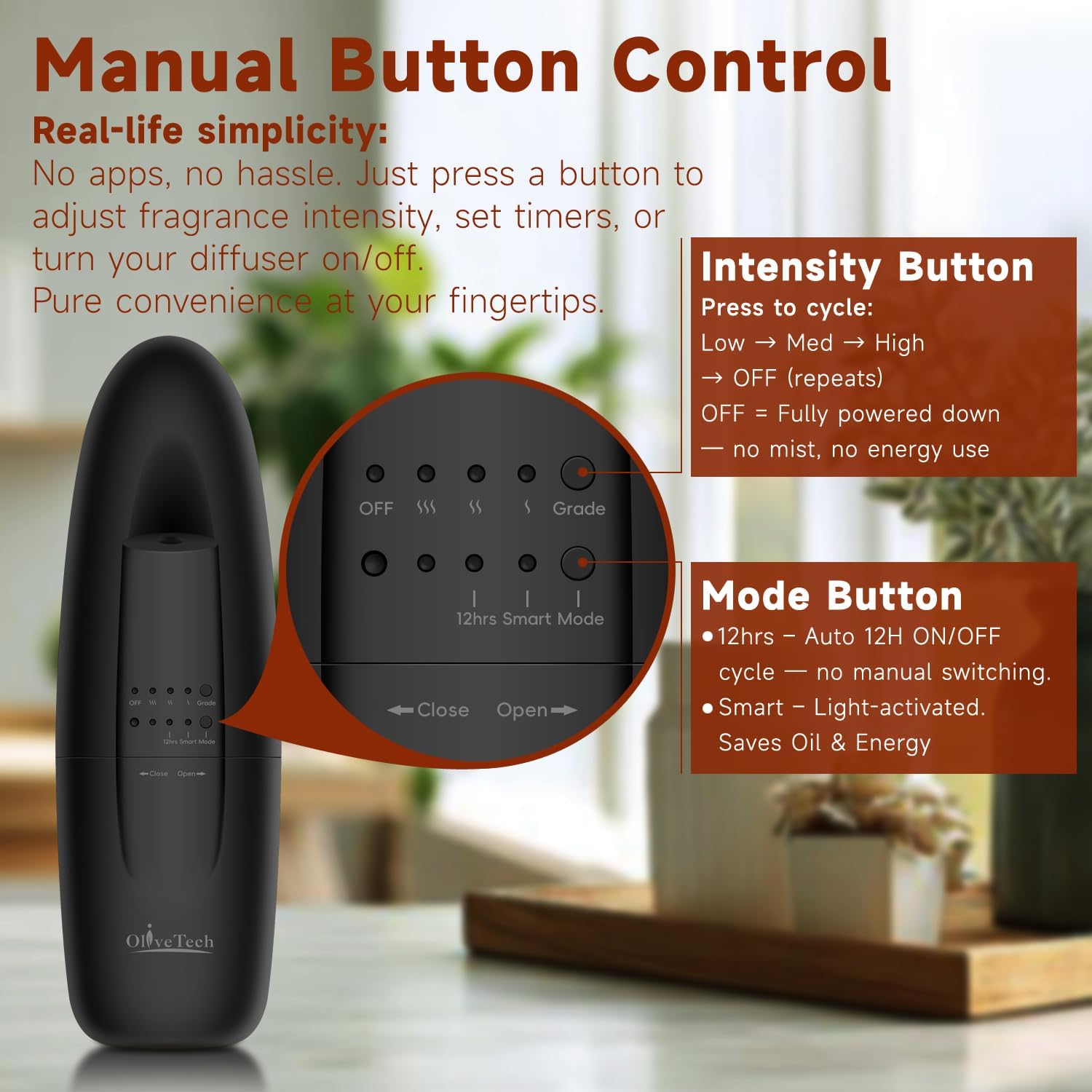 Plug in Waterless Diffuser, OliveTech Cold Air Scent Diffuser for Home & Office, Hotel Collection Aromatherapy Diffuser with 30mL Essential Oil Included, Adjustable Fragrance - Black image 4