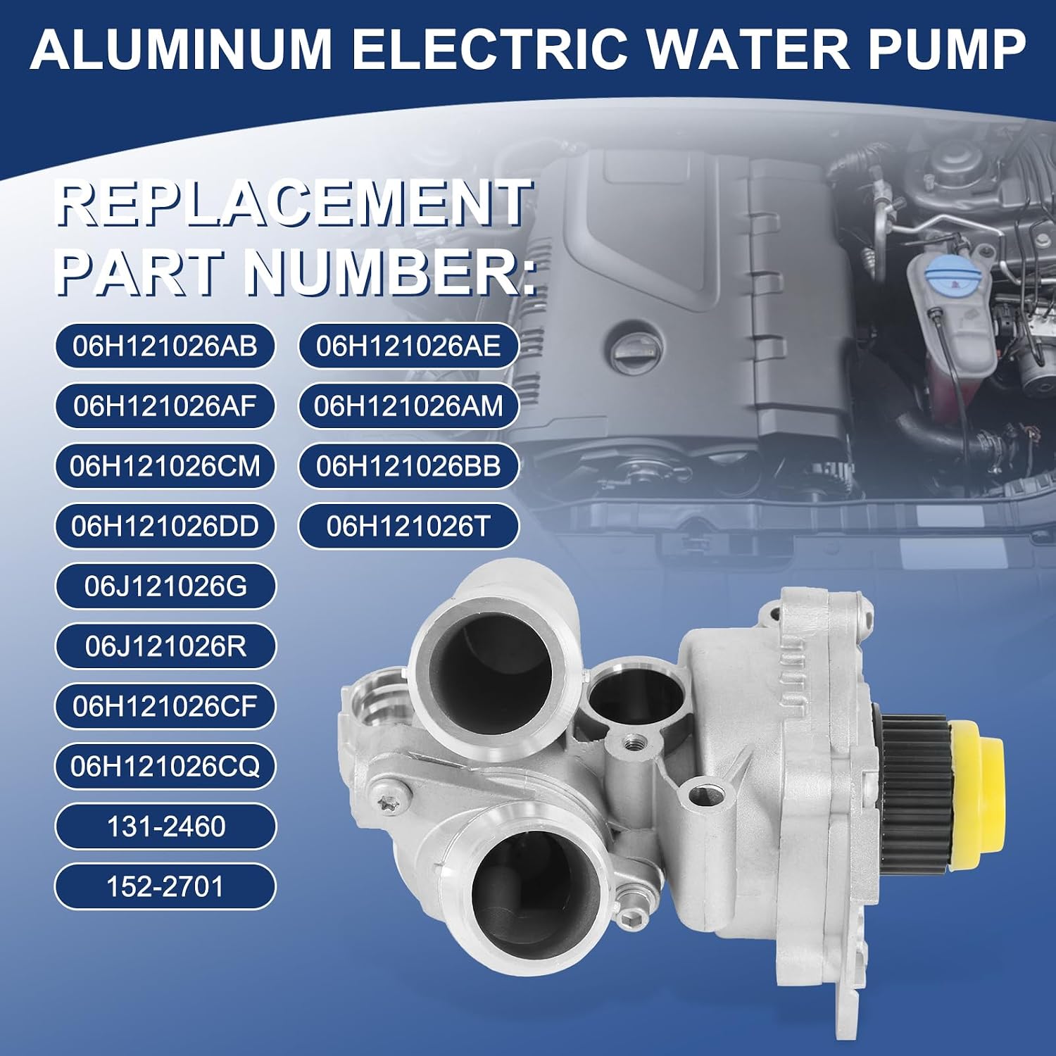 Water Pump Compatible with 2008-2016 Audi A3 A4 A5 A6 Q3 Q5 TT VW Tiguan Jetta Golf GTI Eos Beetle CC 2.0L 2.0T Replaces# 06H121026AB 06H121026AE 06H121026AF 06H121026CQ Aluminum