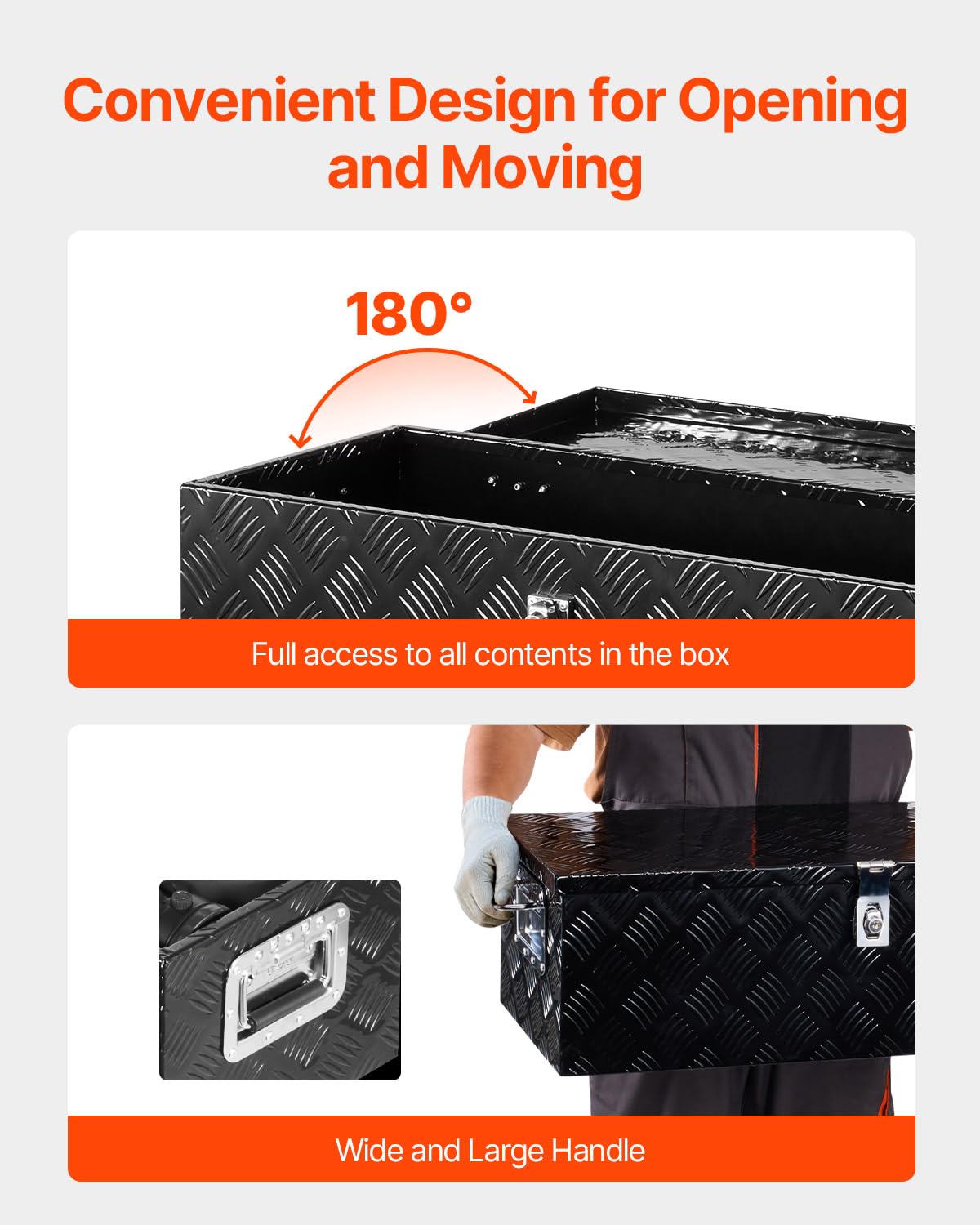 VEVOR Caja de Herramientas de Aluminio Resistente para Caja de Camioneta, con Diseño a Rayas, Asa Lateral y Llaves Seguridad, a Remolque, Camioneta, Autocaravana, 762 x 330,2 x 243,84 mm, Negro
