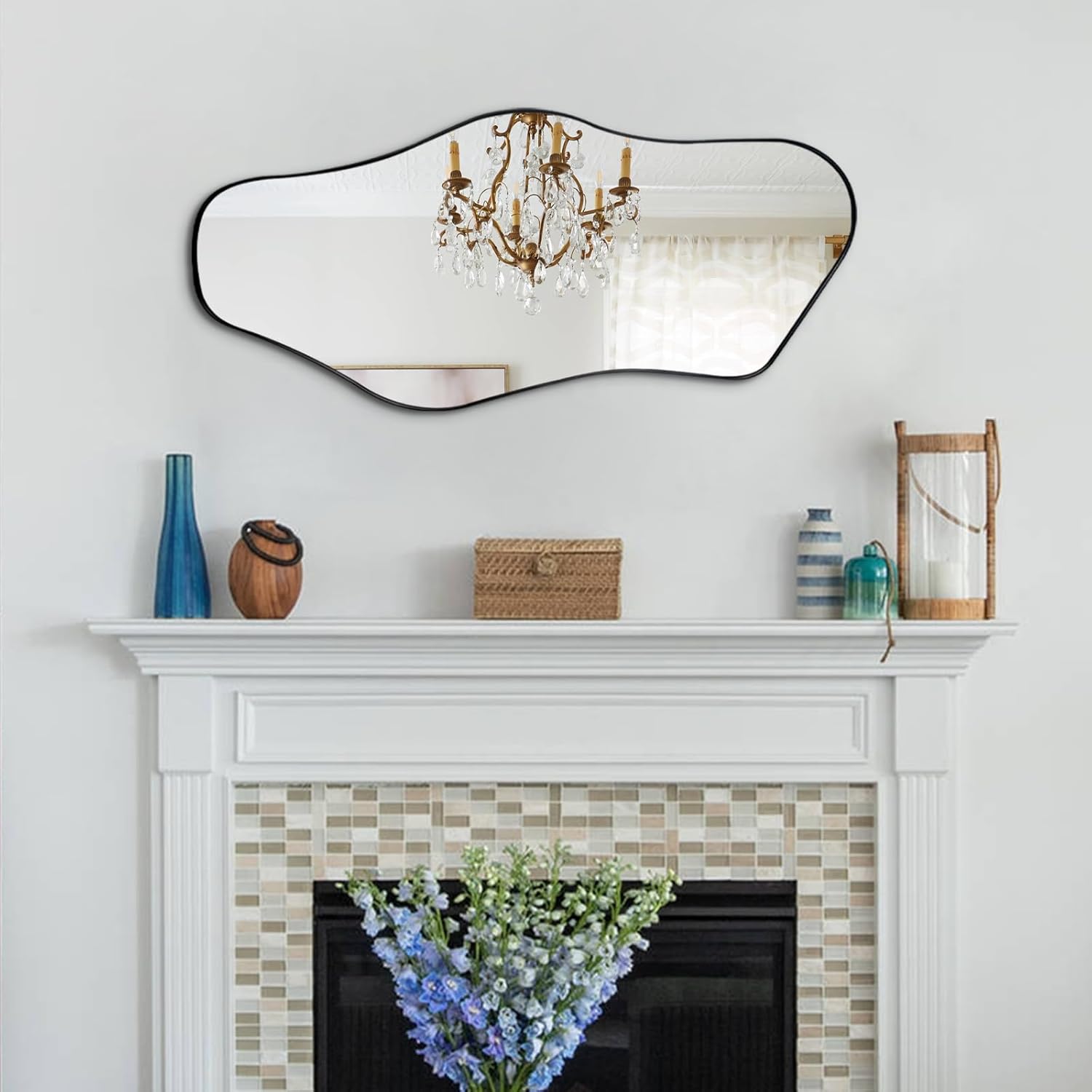 Irregular Wall Mirror, 40"x18" Asymmetrical Aesthetic Mirror with Metal Frame, Modern Organic Shaped Mirrors for Living Room Bedroom Hallway Entryway, Hangs Vertically or Horizontally