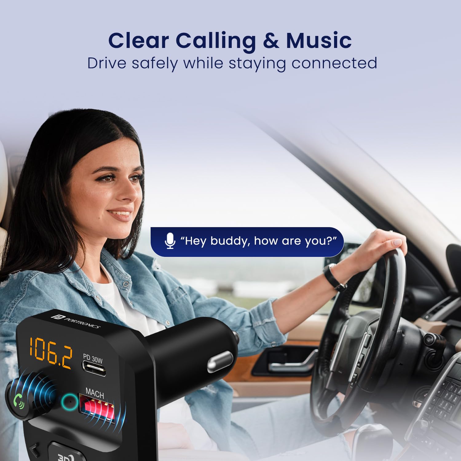 Portronics Auto 10 Plus Car Bluetooth Receiver With Hands Free - Main Image