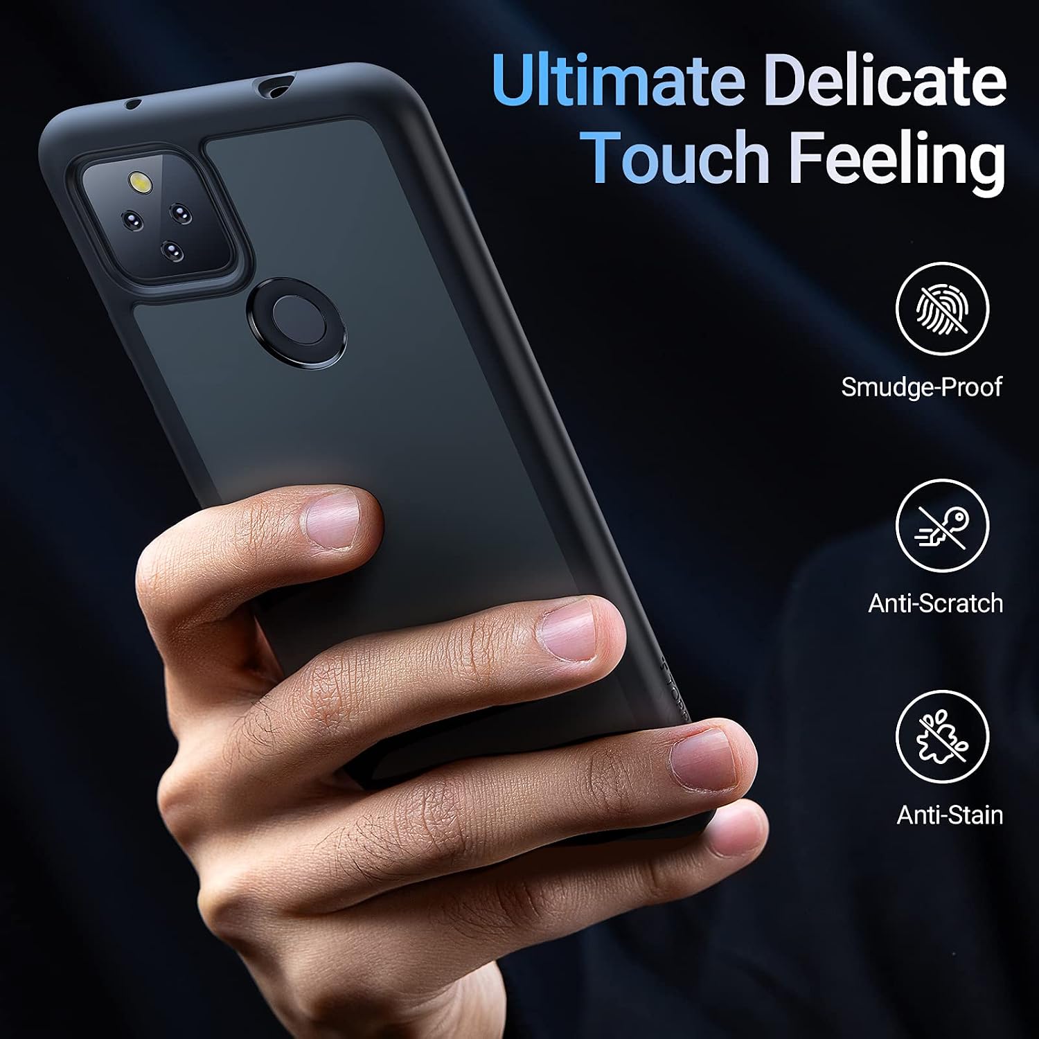 TORRAS Shockproof Compatible for Google Pixel 5a Case (5G), [Military Grade Drop Tested] Translucent Matte Hard PC Back with Soft Silicone Edge Slim Protective Guardian, Mystic Black