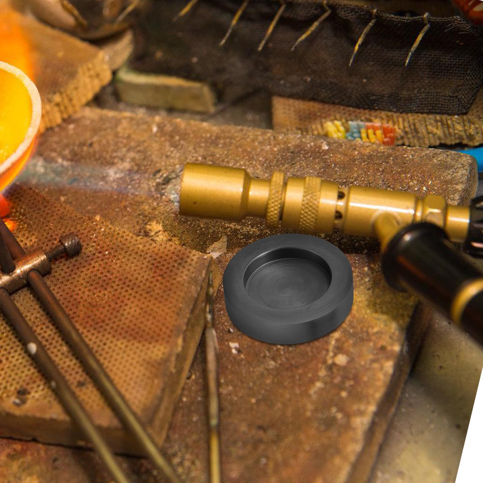 Sosoport Molde de Lingote Redondo de Grafito 3.5 Ml Diámetro Externo 45 Mm, Diámetro Interno 30 Mm y Profundidad 5 Mm, Resistente al Calor para Fundición de Plata y Metales, Adecuado