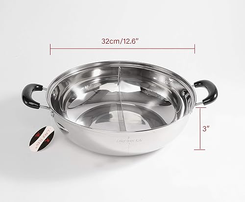 Miniatura 8 de Olla caliente Shabu Shabu de acero inoxidable, olla caliente Yin Yang de doble cara con divisor incluye 3 cucharas de olla, 12 pulgadas 11.8 in