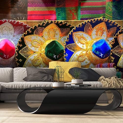 Miniatura 2 de Fotomural Fiesta! Coloridos sombreros mexicanos patrón Ciudad de México despegar y pegar papel tapiz autoadhesivo papel tapiz grande adhesivo de