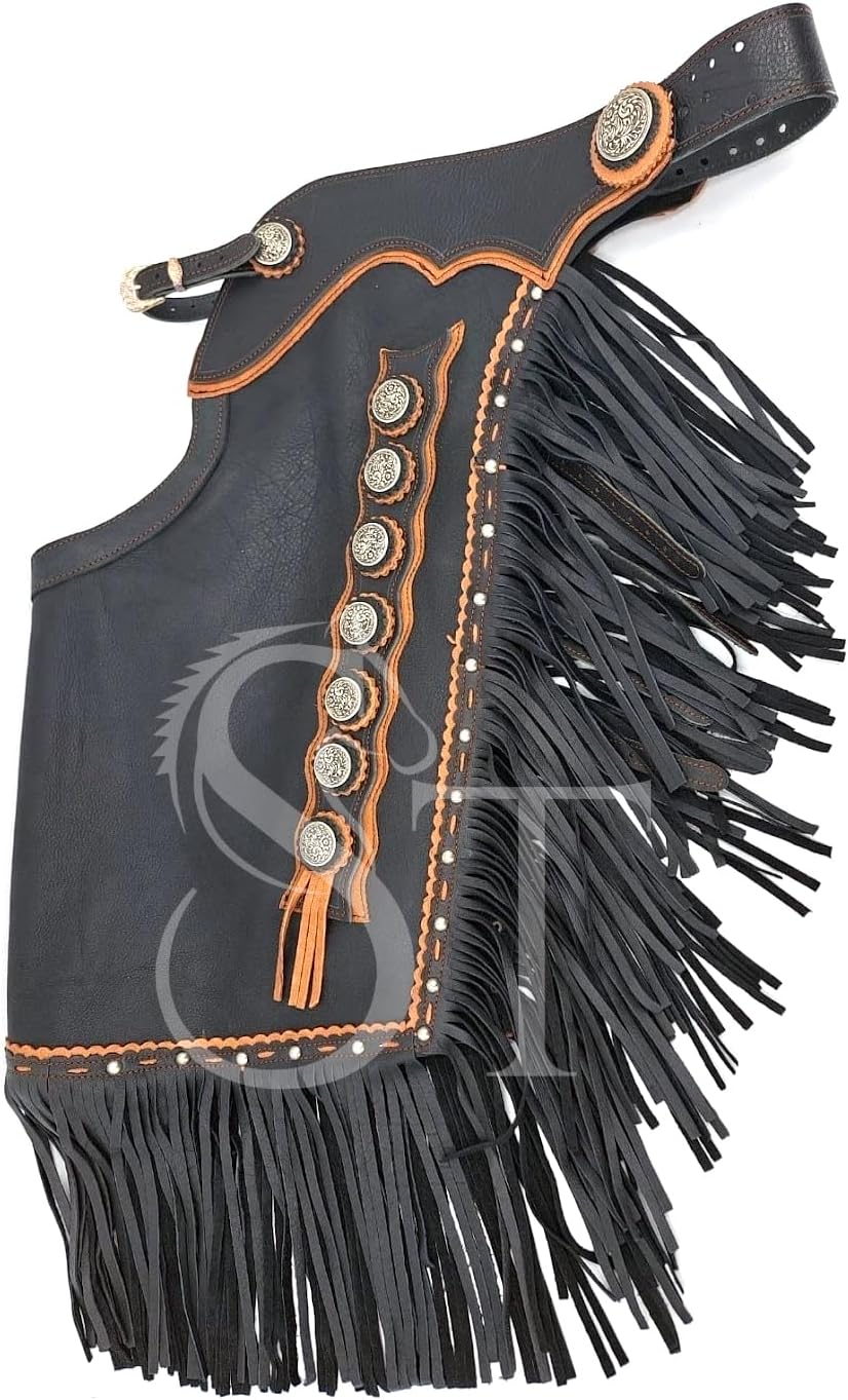 Black Small Size Western Leather Chinks Basket Weave Hand Tooled Yoke for Men Women Kids Custom ST-CHI-090