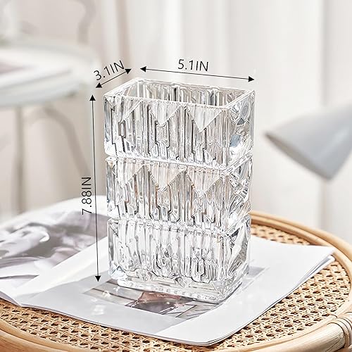 Miniatura 6 de Glass Flower Vase, Clear Crystal Vases for Centerpieces, Heavy Handmade Modern Vases for Decor Home Bedroom Kitchen Office Living Room, 7.88 Inch
