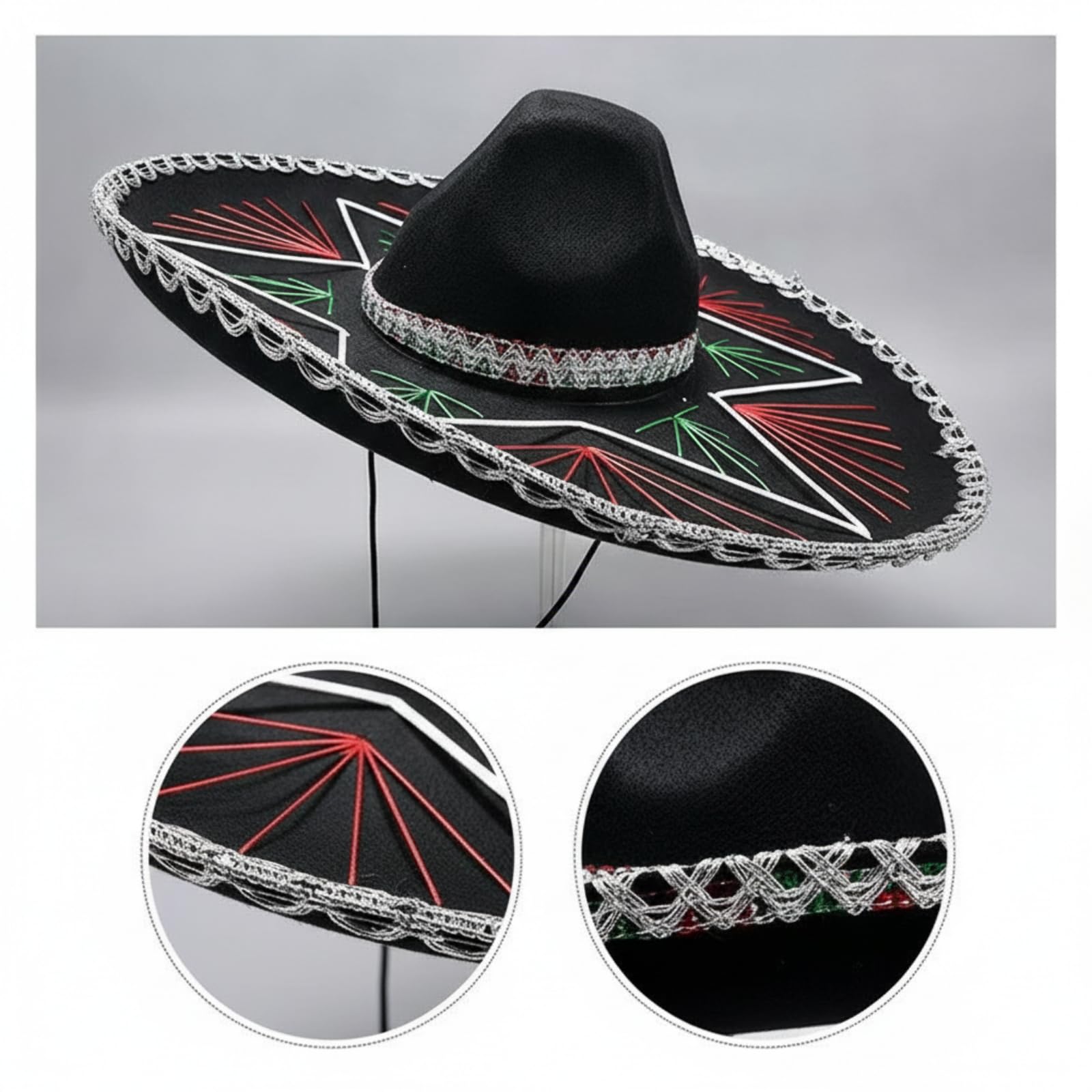 Sombrero de Fiesta Sombrero Disfraz Sombrero Tradicional Accesorio con Bordado Colorido y Extra Ancha con Sujeción Segura Adecuado para Celebraciones
