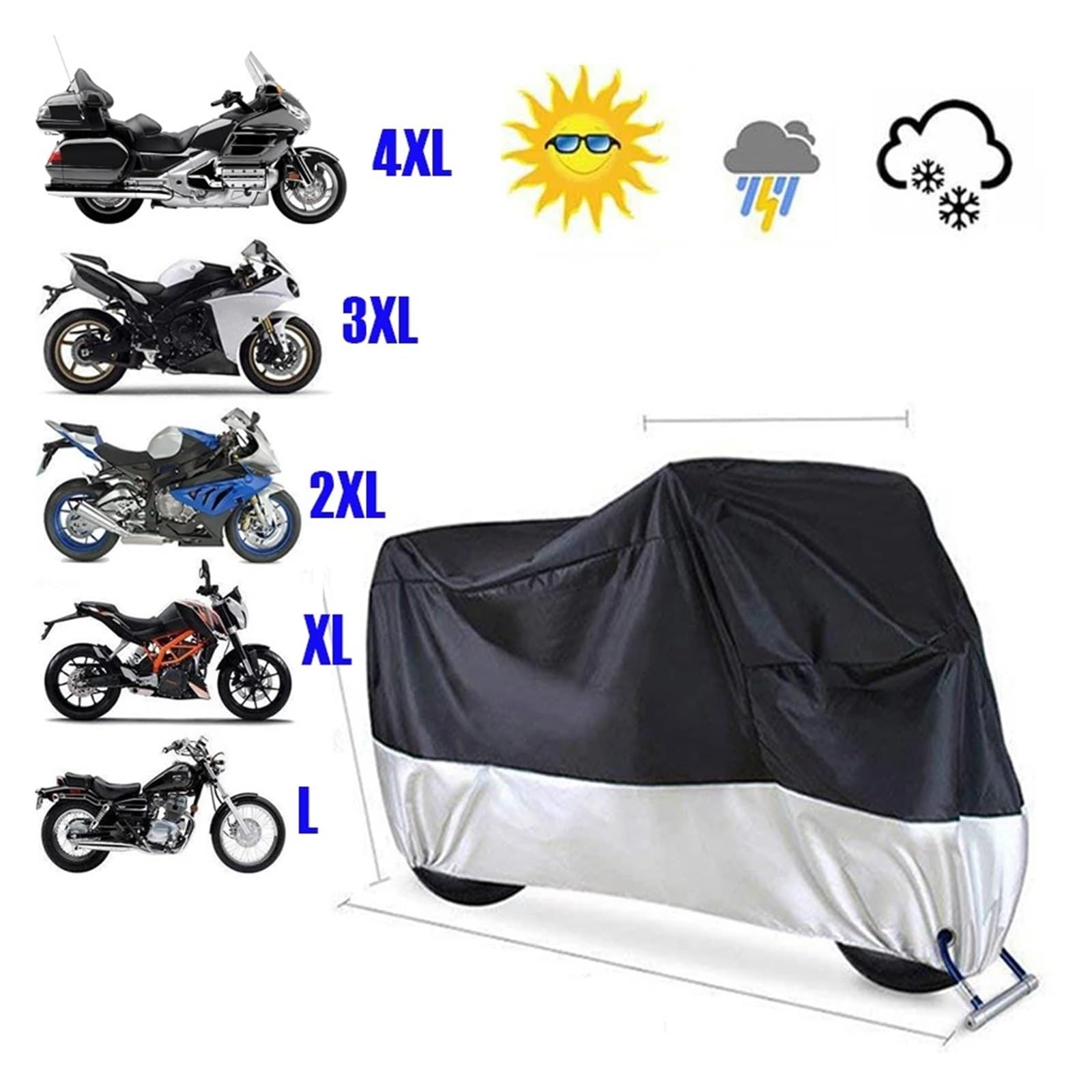 Motorradgarage Winterfest Für SML XL 2XL 3XL 4XL Universal Outdoor UV Schutz wasserdichte Motorrad Abdeckung Bache Funda Moto Roller Fahrrad Fall(Black)