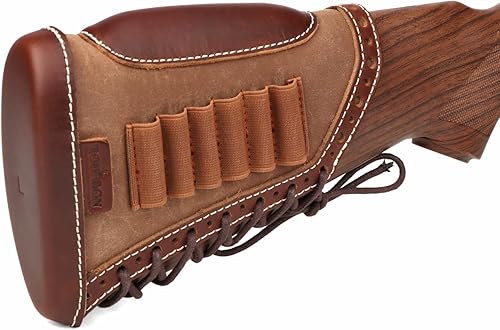 TOURBON Almohadilla reductora de retroceso de cuero de lona, cubierta de extensión de culata con soporte para carcasa de rifle