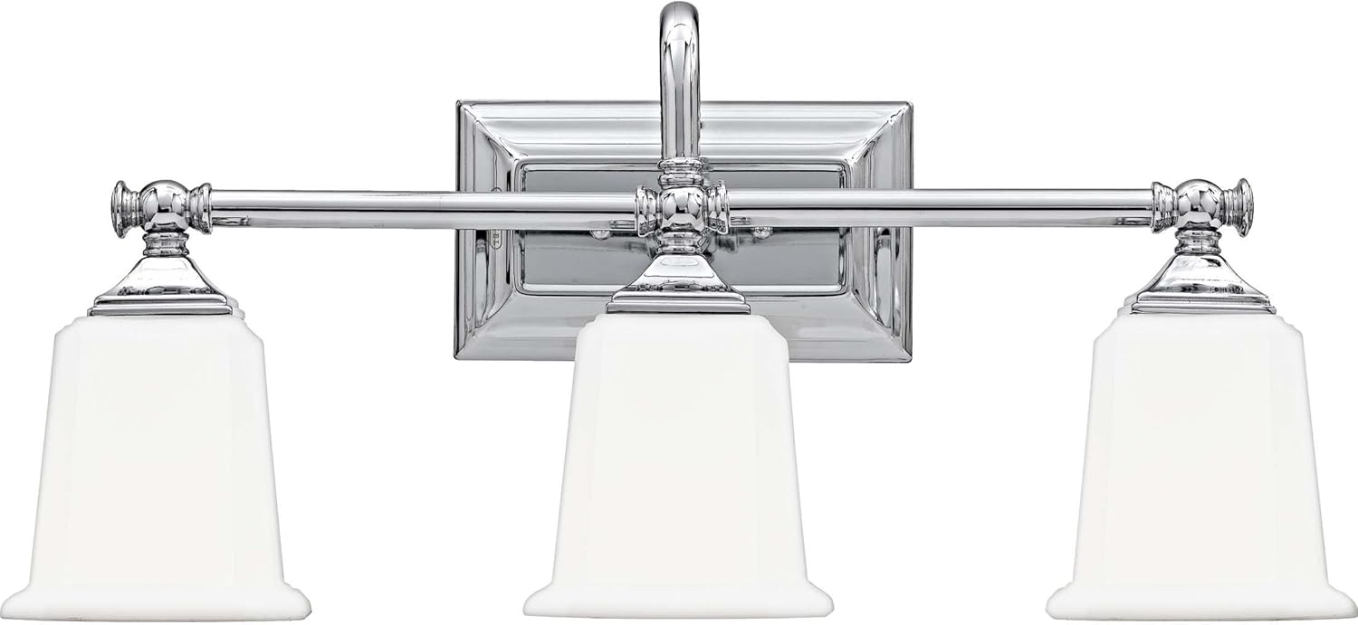 60% Off Discount Quoizel NL8603C Nicholas Mid Century Bath Vanity Wall Lighting, 3-Light, 300 Watts, Polished Chrome (10H x 22W)