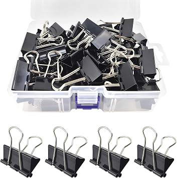 60 Pack Binder Clips Medium, 1.25 Inch/32mm Black Binder Paper Clips with Container,Big Paper Clamps for Office Supplies, Home, School,Business Document Organizing Paperwork Black
