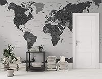 Vista 3 de Murwall Map Wallpaper Political World Map Wall Mural Black Map Wallpaper White Map Wall Mural Living Room