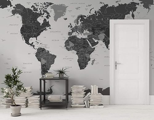 Miniatura 3 de Murwall Map Wallpaper Political World Map Wall Mural Black Map Wallpaper White Map Wall Mural Living Room