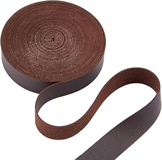 GORGECRAFT 5.5 Yards x 0.75" Wide Leather Strap for Crafting Flat Leather Cord Strings 0.06" Thick Lychee Grain Imitation Strips Threads Ropes for DIY Craft Pet Collars Belt Jewelry, Coconut Brown