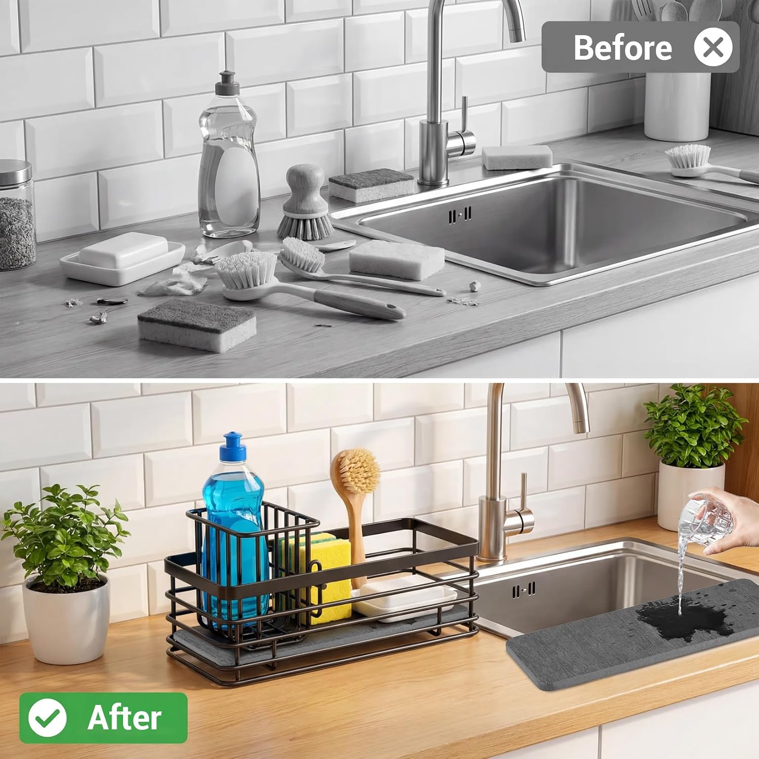 Takywep Multi-Purpose Black Alloy Kitchen basin Caddy Organizer image 4