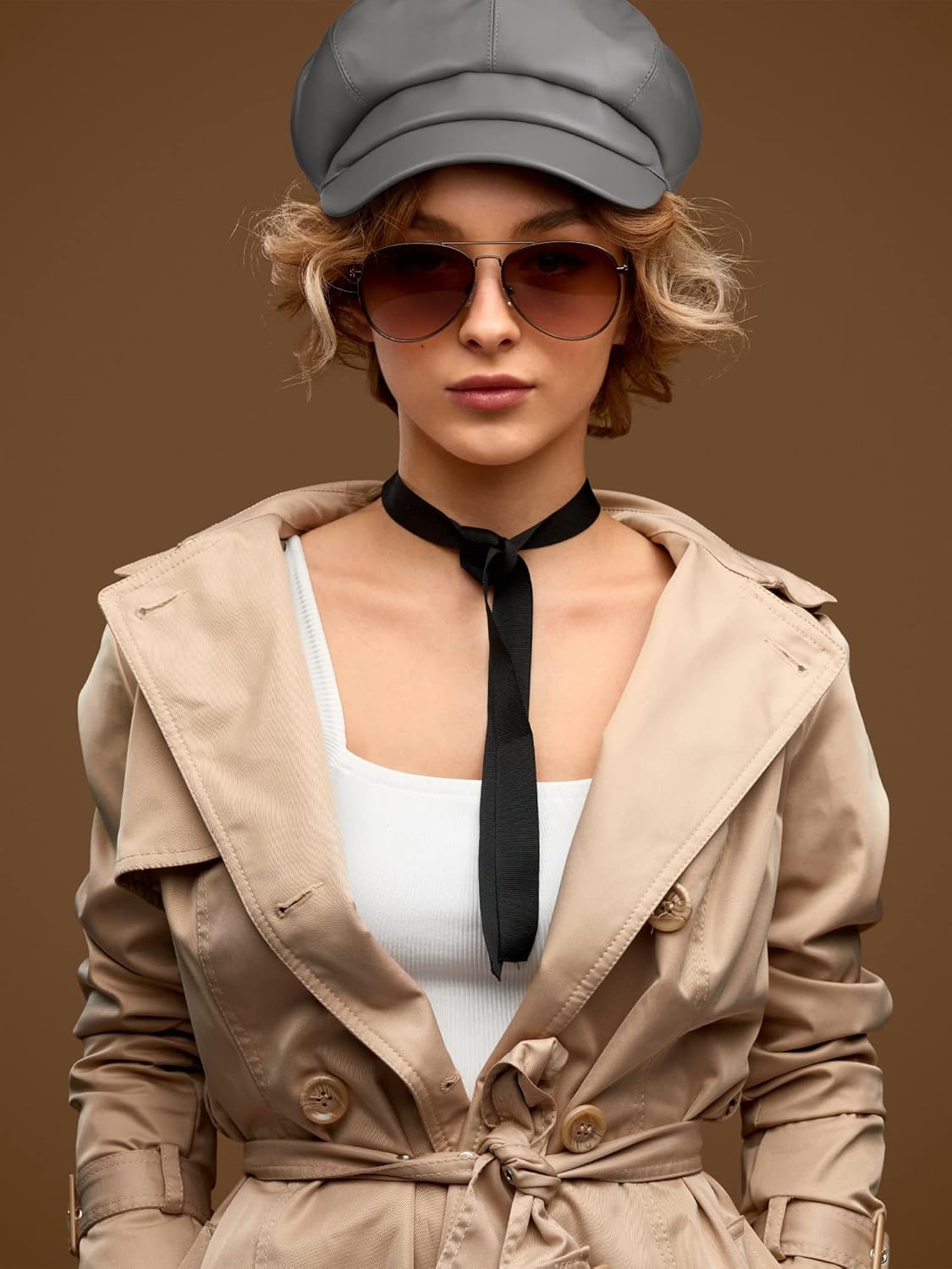 Funtery 3 Pcs Women Newsboy Hats PU Leather Visor Beret Cabbie Hat 8 Panel Vintage Women Fiddler Cap Faux Leather Baker Hat - Image 5