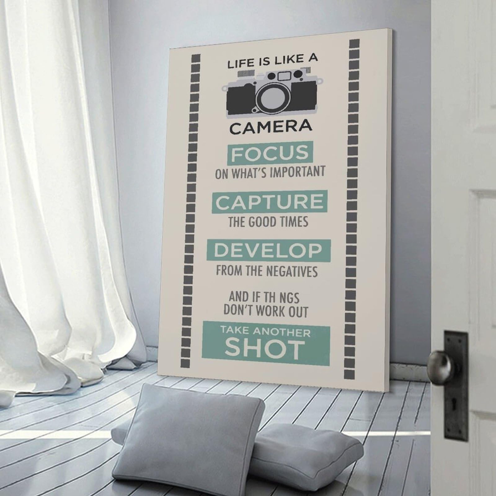 Junmoney Life Is A Like Camera Canvas Wall Decor, 20x30inch(50x75cm), for Art Walls, Layered Displays Or Homes, Home Wall Art for Statement Displays