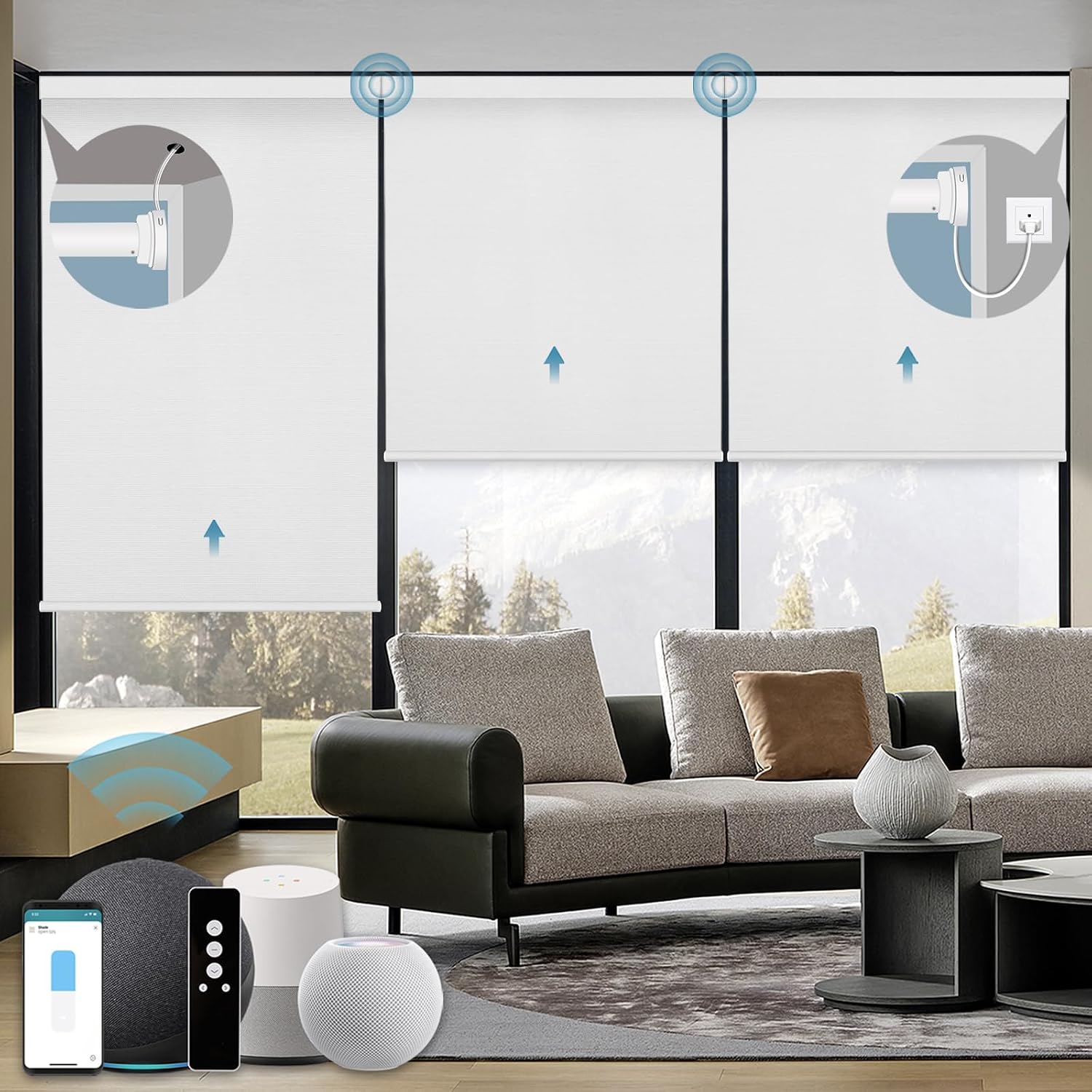 Hardwired Motorized Roller Shades,100% Blackout Automatic Blinds for Windows,Compatible with Alexa,Google Home,Zigbee,Z-Wave,Support AC&DC Power,Electric Blinds,Custom Size,Classic White